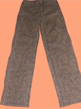 Wide Leg Women's Jeans in Brown Leopard Print